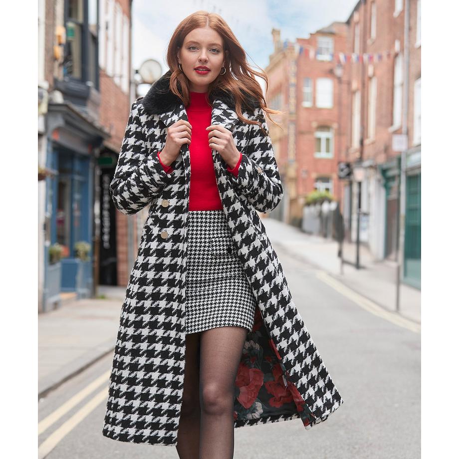 Joe Browns Kunstpelzkragen Hahnentritt Mantel  