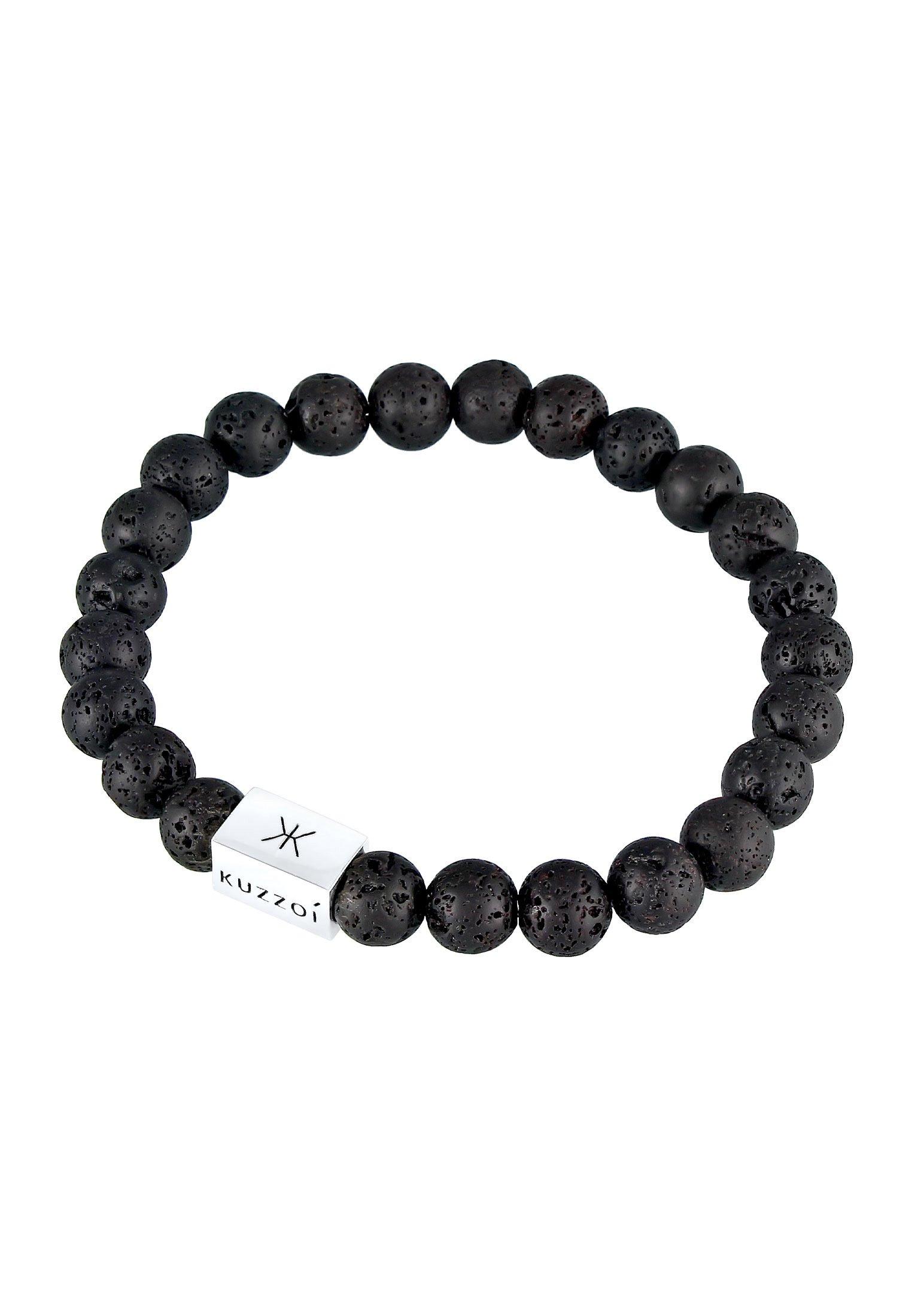 Kuzzoi  Bracelet Herren Lava Edelstein Bead Rechteck 925 Silber 