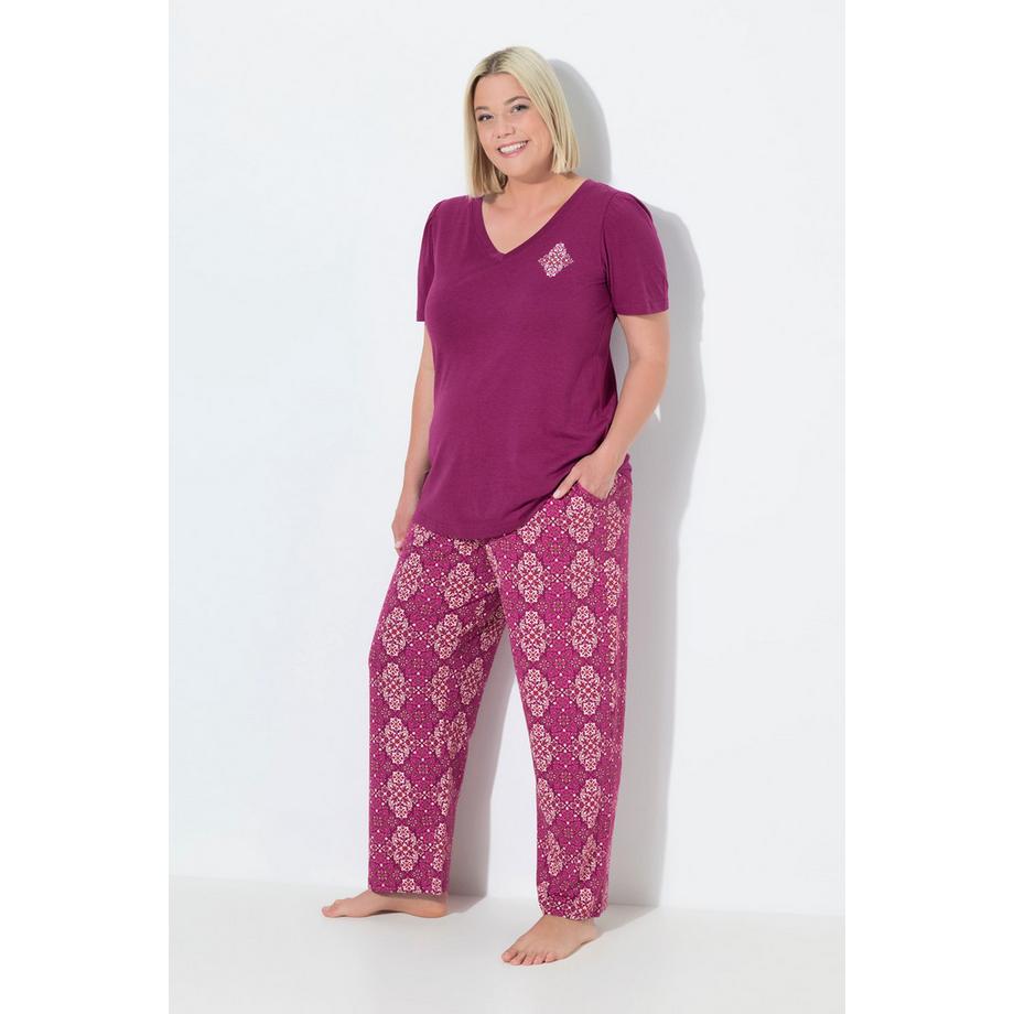 Ulla Popken Pyjama Losanges Col V Manches Courtes  