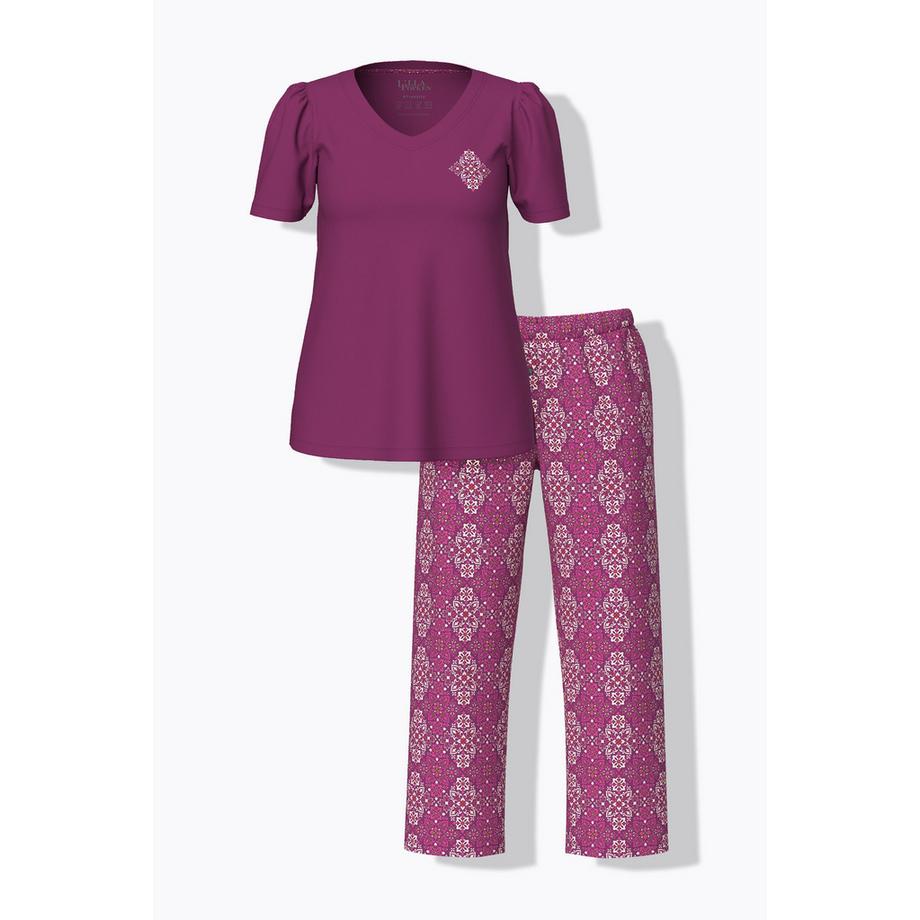 Ulla Popken Pyjama Losanges Col V Manches Courtes  