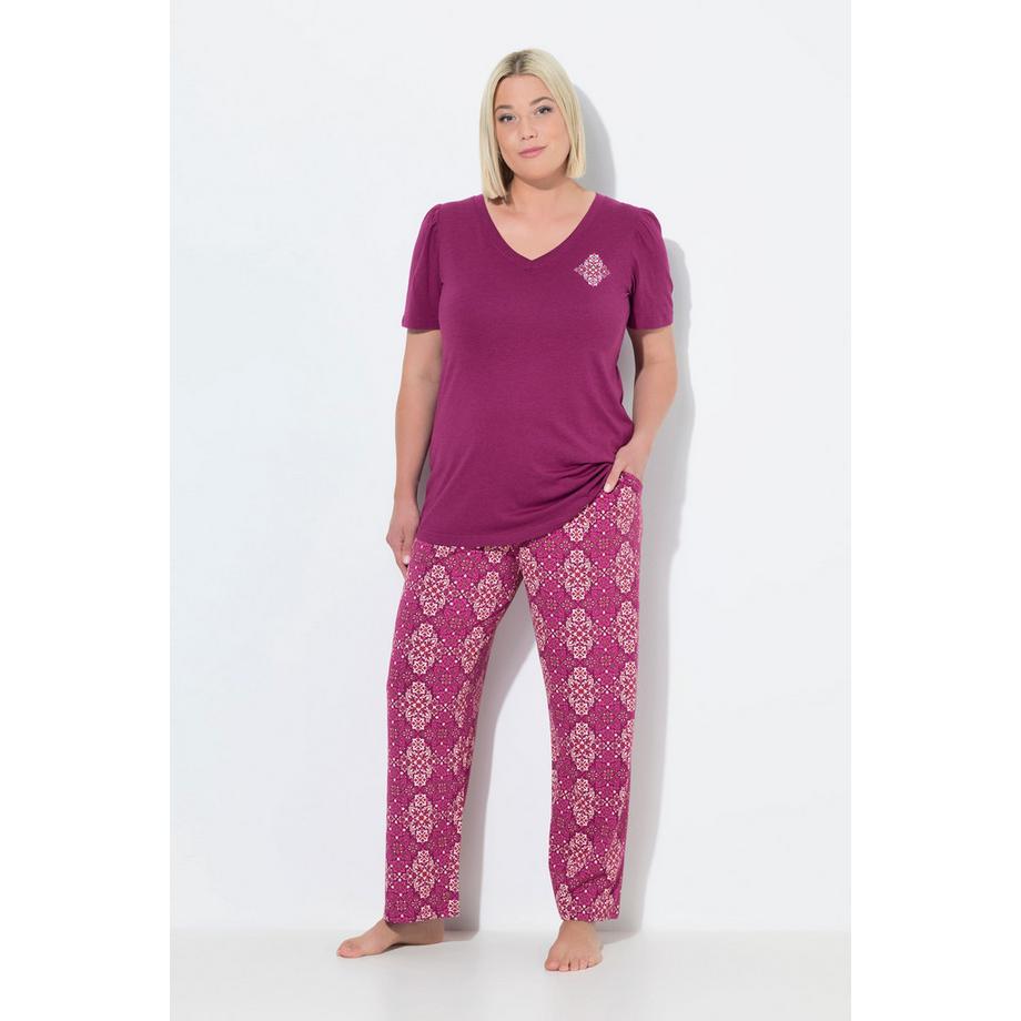 Ulla Popken Pyjama Losanges Col V Manches Courtes  