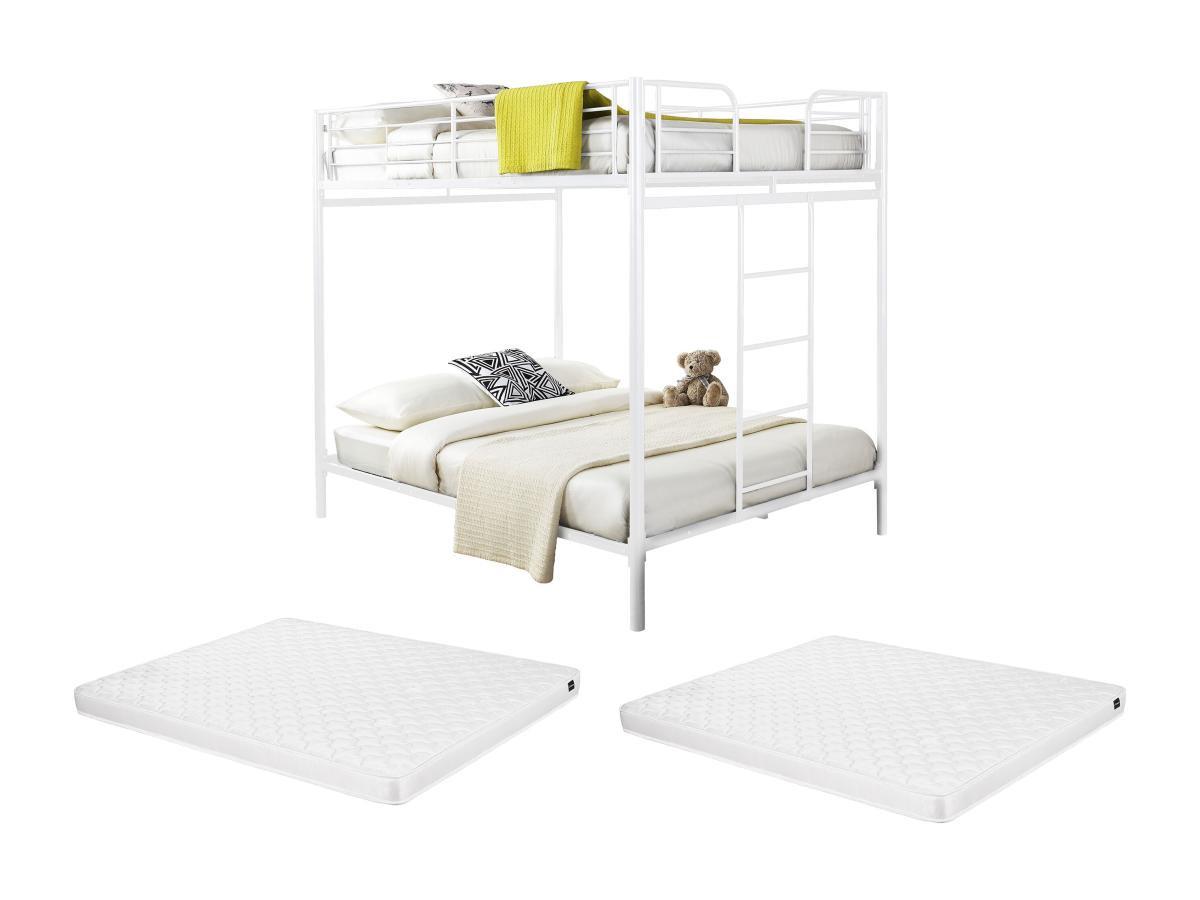 Image of Etagenbett + Matratze - 2 x 140 x 190 cm - Metall - Weiß - GEMINI Etagenbett + Matratze - 2 x 140 x 190 cm - Metall - Weiß - GEMINI