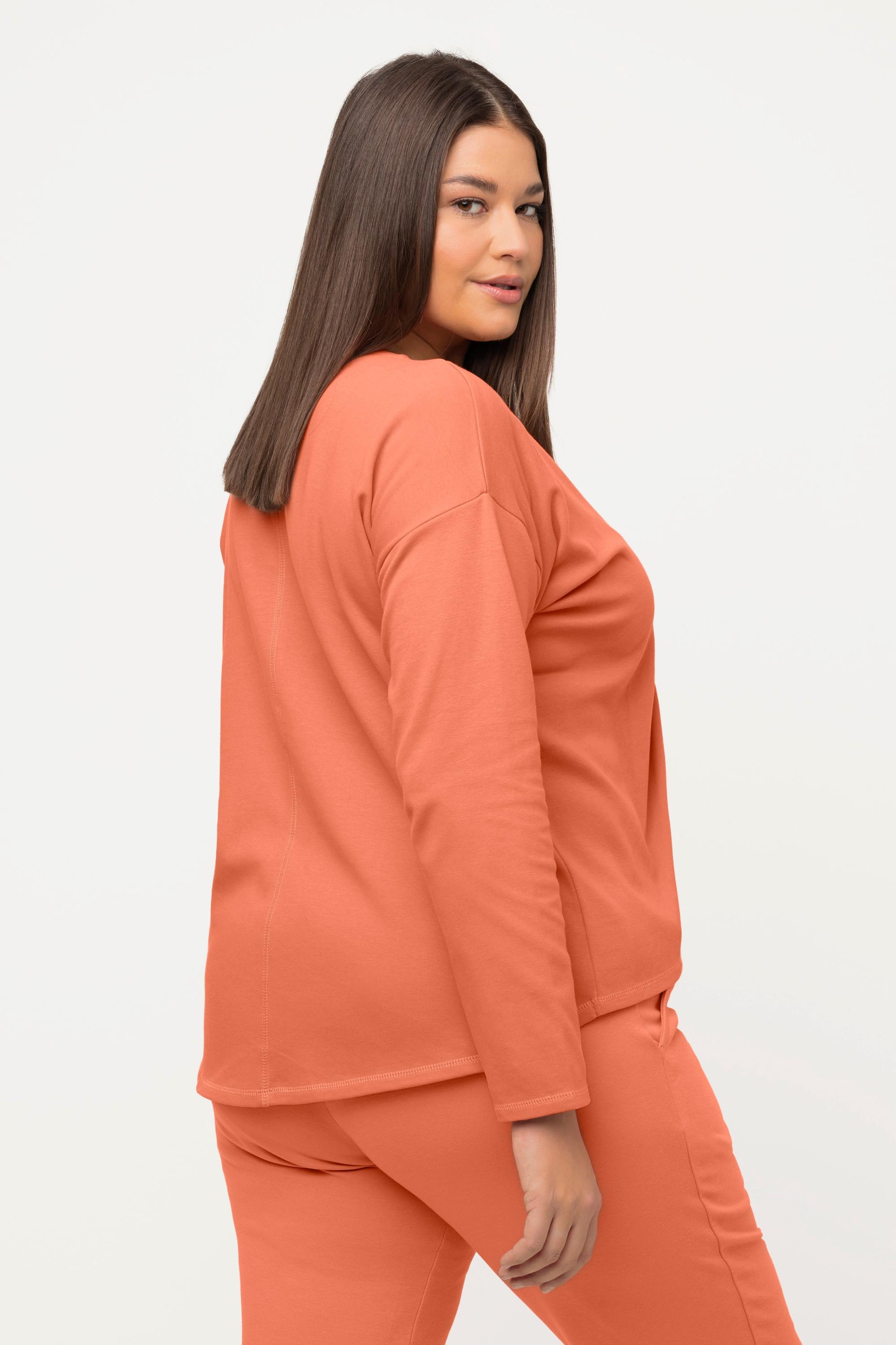 Ulla Popken  Yoga-Shirt, drapiert, V-Ausschnitt, Langarm, Biobaumwolle 