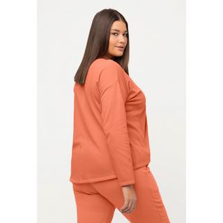 Ulla Popken  Yoga-Shirt, drapiert, V-Ausschnitt, Langarm, Biobaumwolle 