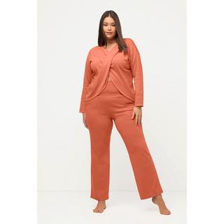 Ulla Popken  Yoga-Shirt, drapiert, V-Ausschnitt, Langarm, Biobaumwolle 