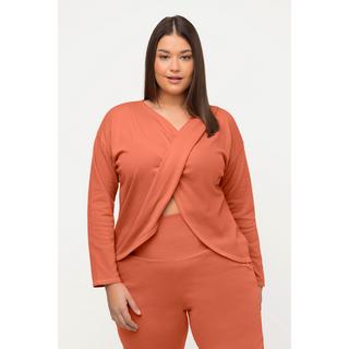 Ulla Popken  Yoga-Shirt, drapiert, V-Ausschnitt, Langarm, Biobaumwolle 