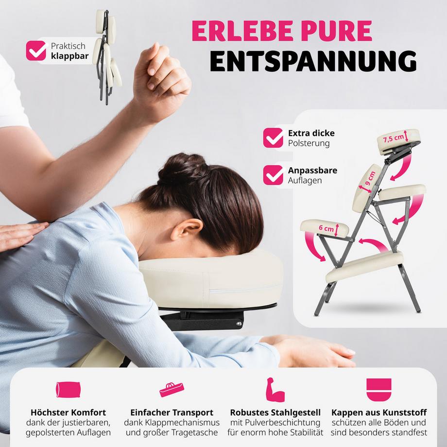 Tectake  Massagestuhl  klappbar verstellbare Polster für Kopf, brust, Arme und Po 