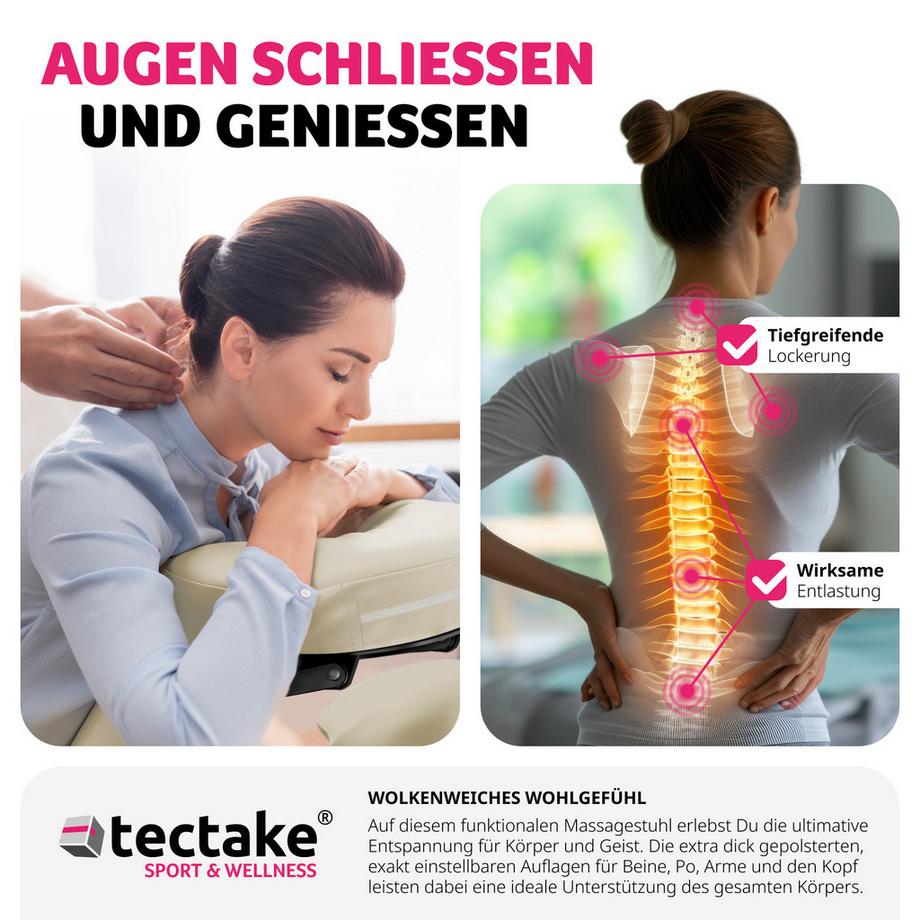 Tectake  Massagestuhl  klappbar verstellbare Polster für Kopf, brust, Arme und Po 