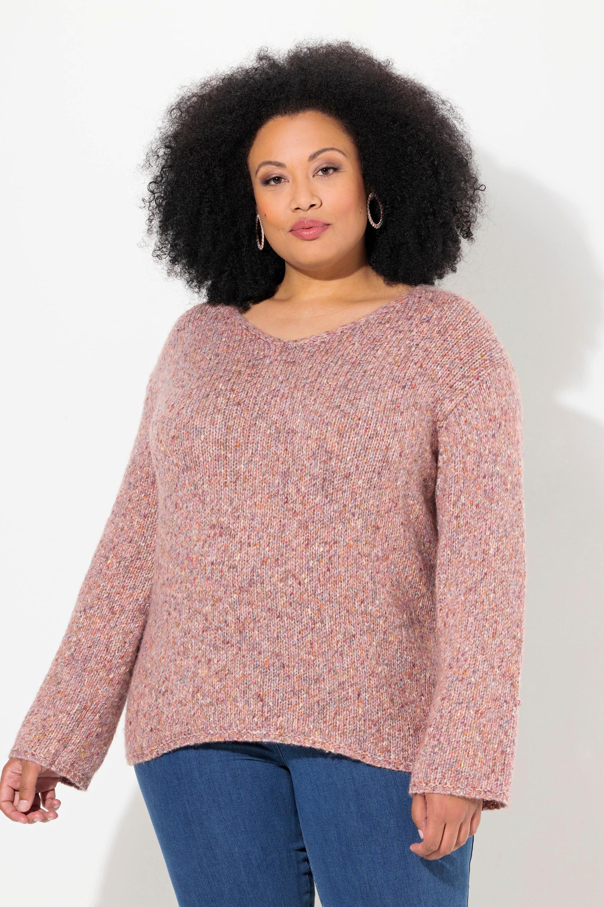 Ulla Popken  Pullover, melierter Feinstrick, V-Ausschnitt, Langarm 