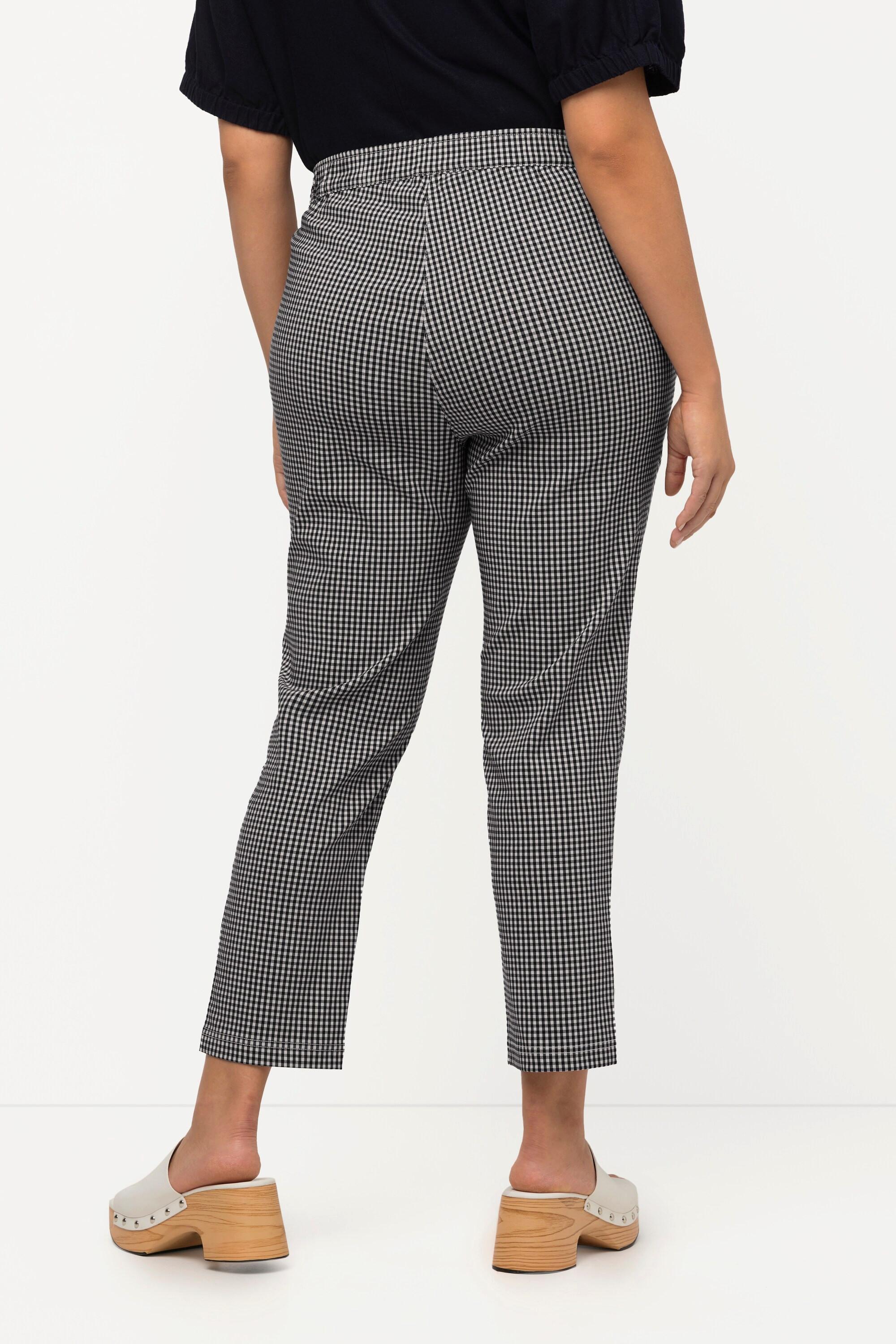 Ulla Popken  Pantalon 7/8 Sienna. Tissu bengaline hautement élastique. Imprimé à carreaux vichy. 