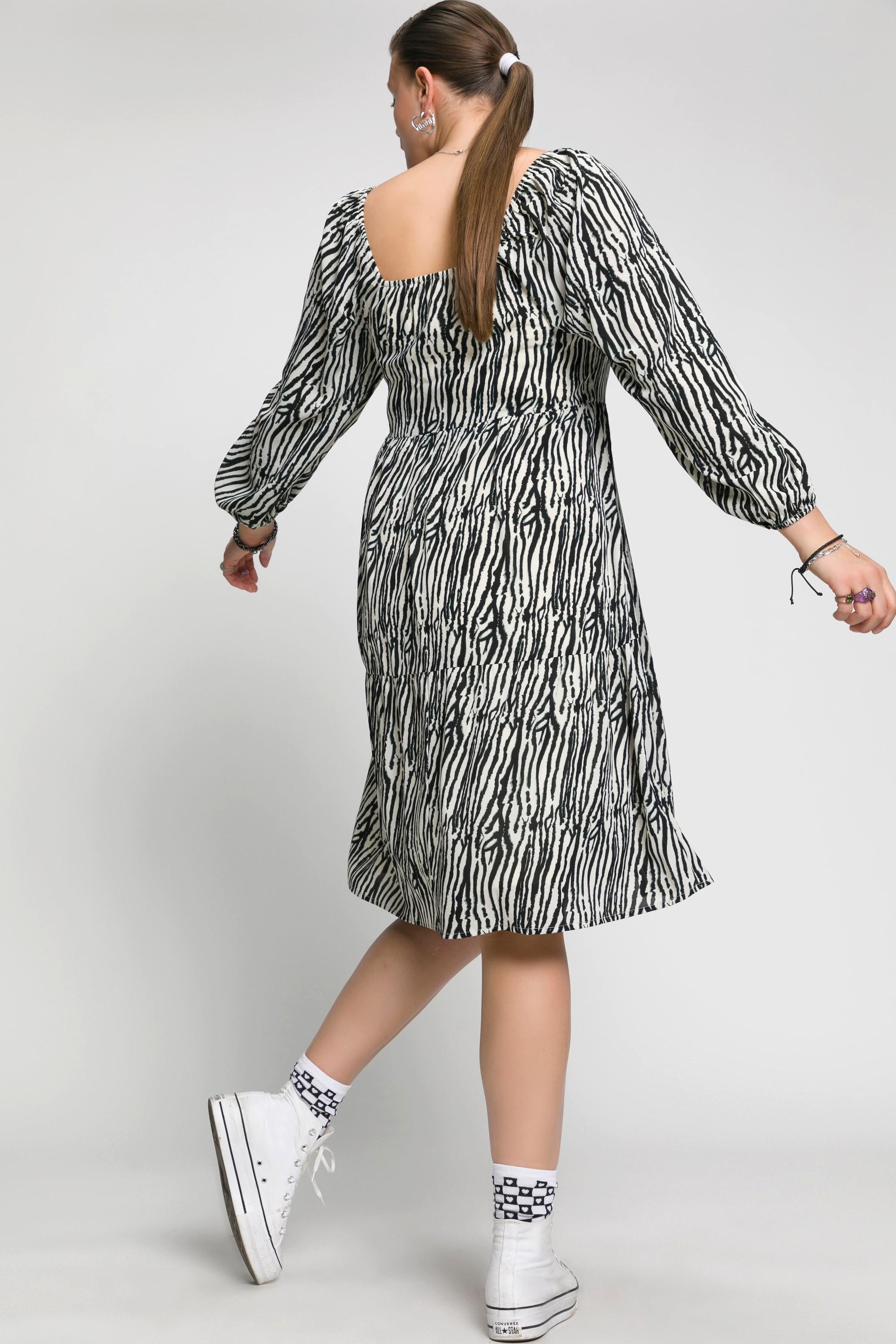 Studio Untold  Zebra-Kleid, A-Line, Carree-Ausschnitt, Langarm, Jersey-Unterkleid 