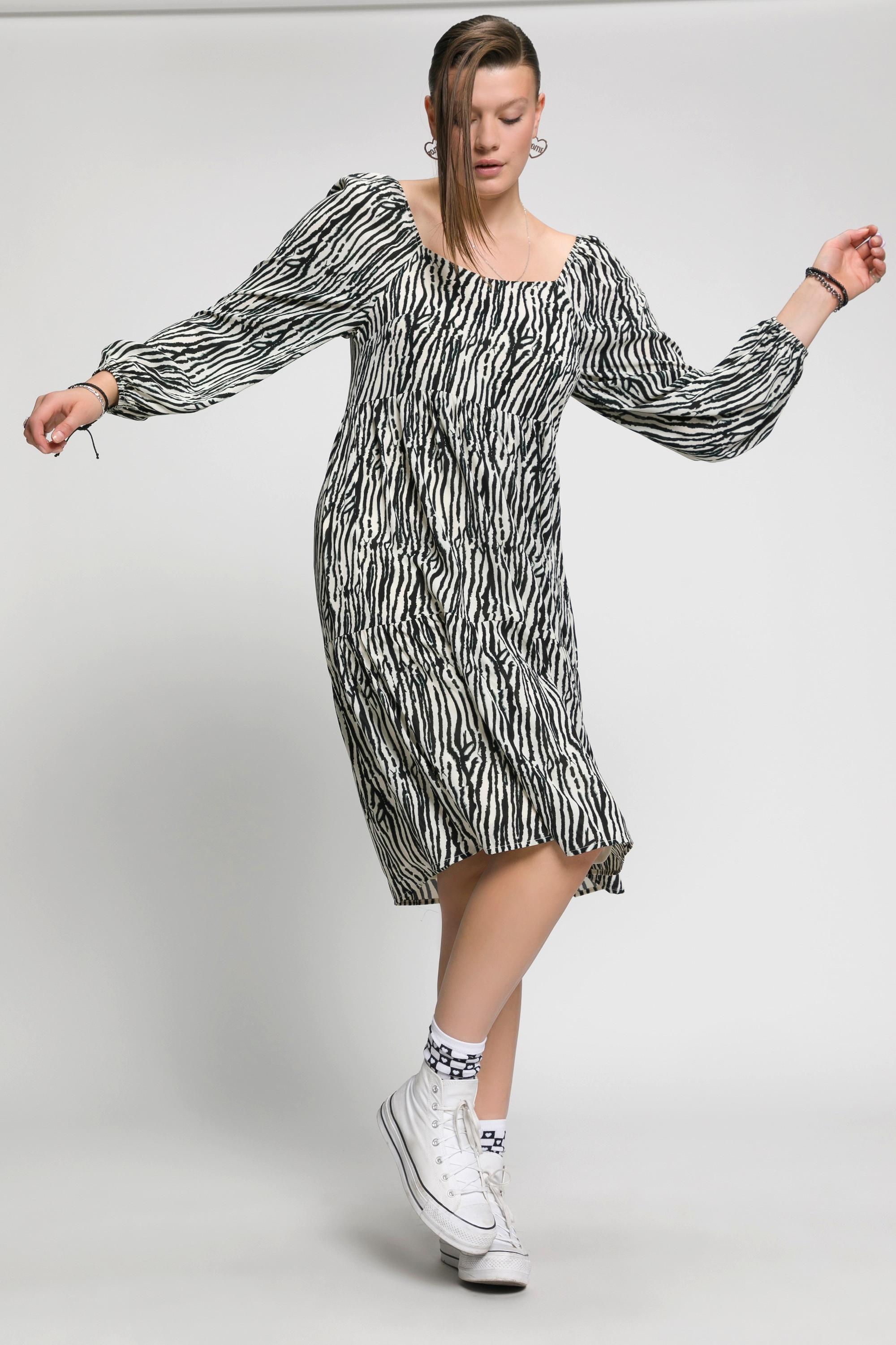 Studio Untold  Zebra-Kleid, A-Line, Carree-Ausschnitt, Langarm, Jersey-Unterkleid 