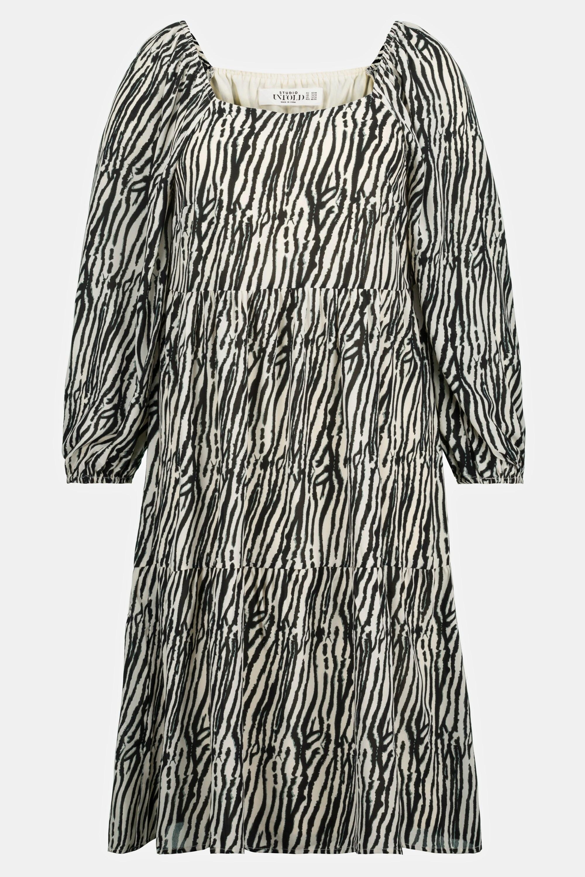 Studio Untold  Zebra-Kleid, A-Line, Carree-Ausschnitt, Langarm, Jersey-Unterkleid 