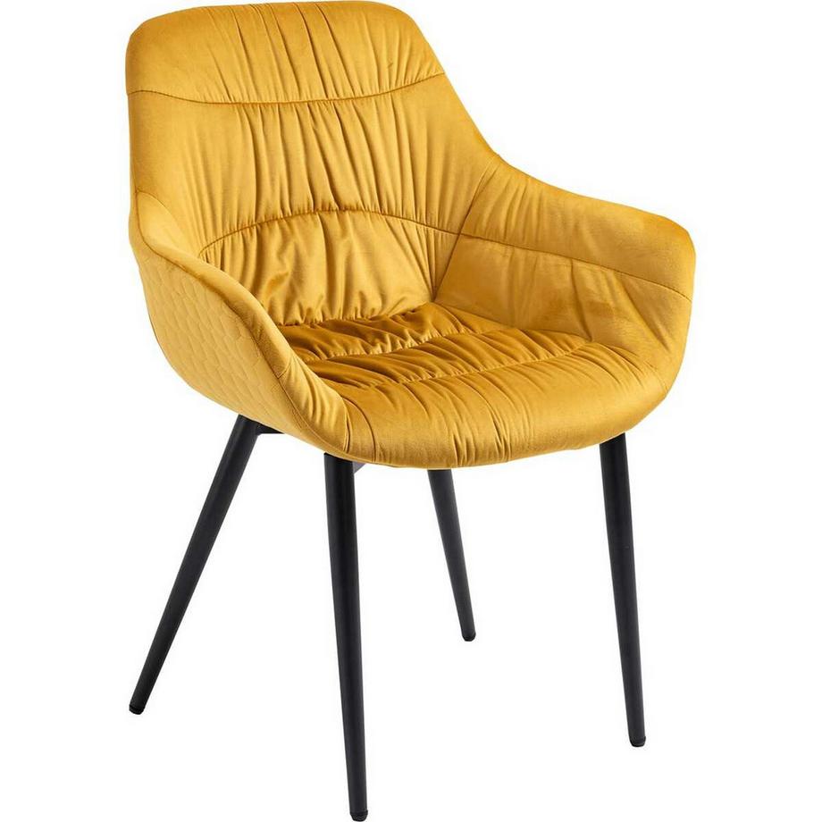 Fauteuil velours jaune moutarde