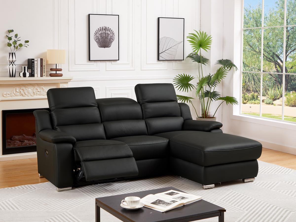 Vente-unique Eckrelaxsofa elektrisch - Ecke rechts - Leder - Schwarz - ARENA III  