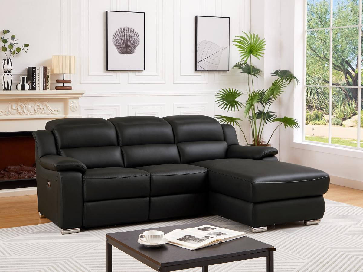 Vente-unique Eckrelaxsofa elektrisch - Ecke rechts - Leder - Schwarz - ARENA III  