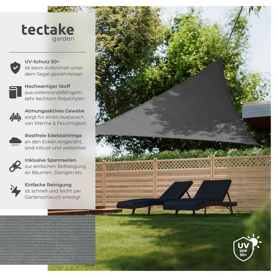 Tectake Sonnensegel  dreieckig mit UV-Schutz 50+ für Balkon, Garten und Terrasse  