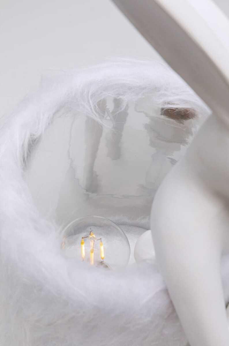 KARE Design Tischleuchte Animal Rabbit Fur weiss silber 50  