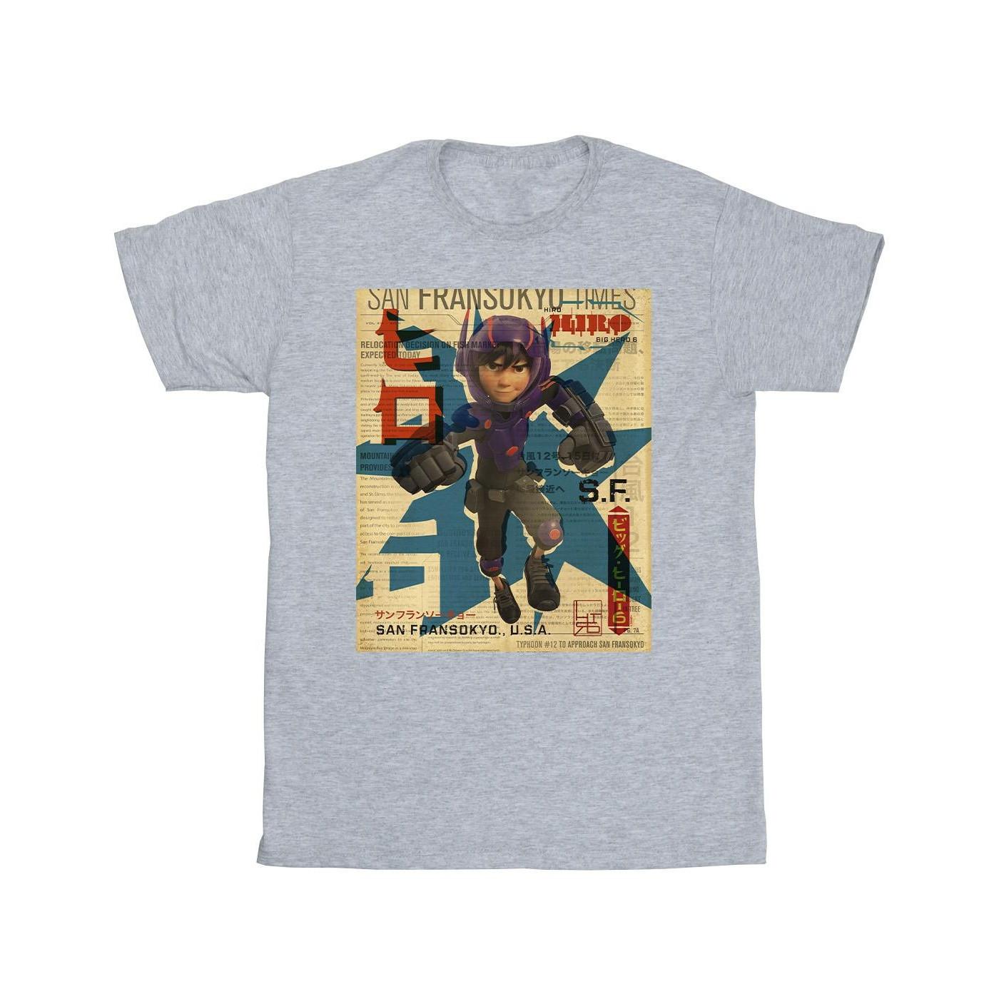 Image of Big Hero 6 Baymax Hiro Newspaper Tshirt Herren Grau 3XL