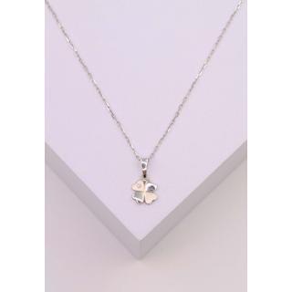 MUAU Schmuck  Pendentif diamant trèfle or blanc 750 brillant 0.01.00ct. 15x8mm 