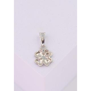 MUAU Schmuck  Pendentif diamant trèfle or blanc 750 brillant 0.01.00ct. 15x8mm 