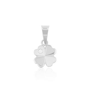 MUAU Schmuck  Pendentif diamant trèfle or blanc 750 brillant 0.01.00ct. 15x8mm 