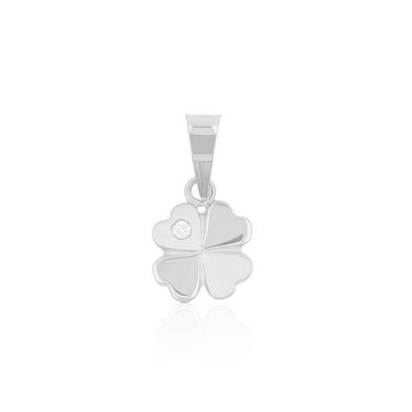 MUAU Schmuck  Pendentif diamant trèfle or blanc 750 brillant 0.01.00ct. 15x8mm 