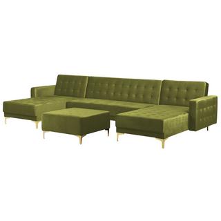 Beliani U-förmiges Sofa mit Ottomane aus Samtstoff Retro ABERDEEN  