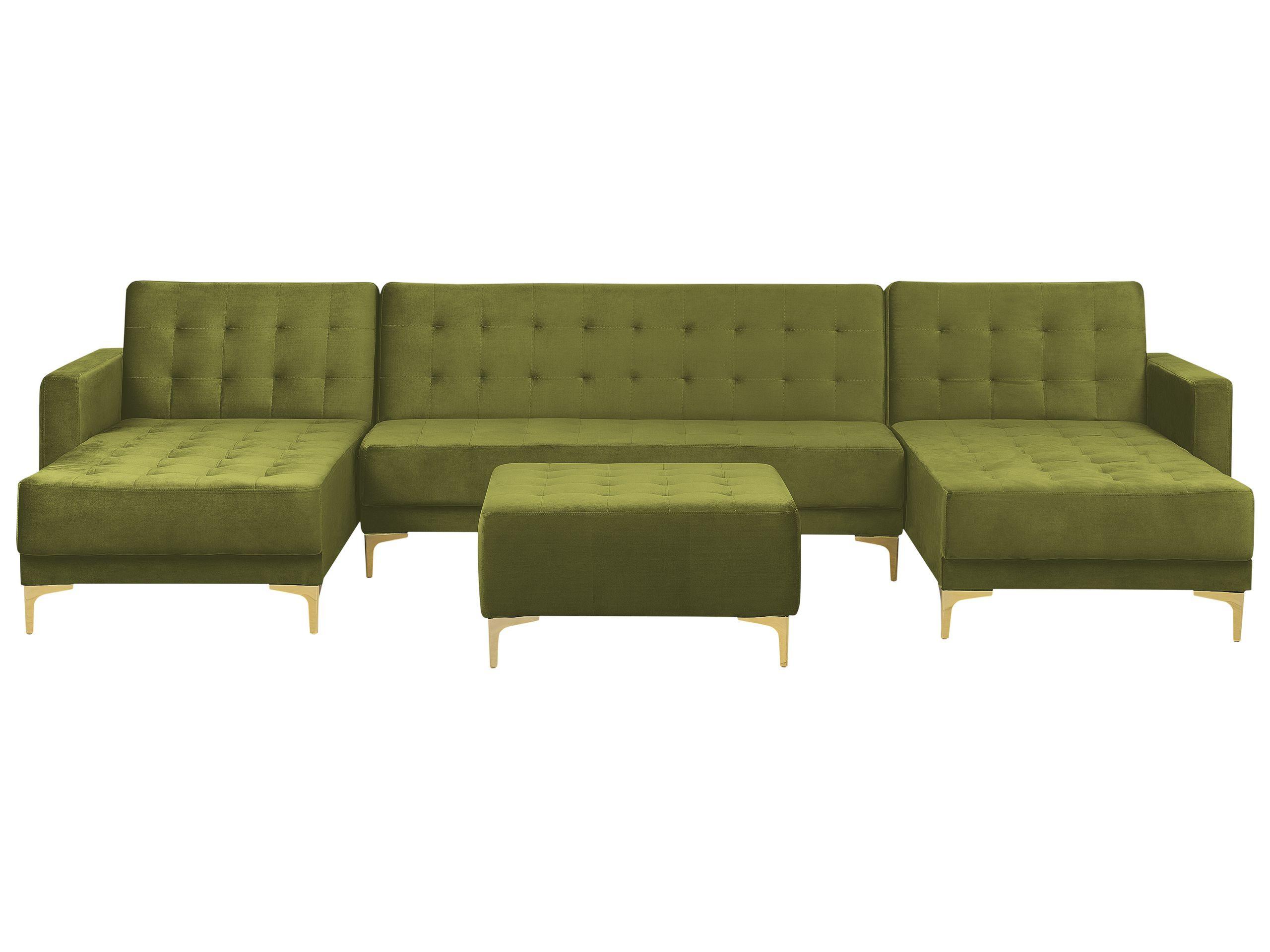 Beliani U-förmiges Sofa mit Ottomane aus Samtstoff Retro ABERDEEN  