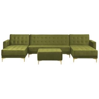 Beliani U-förmiges Sofa mit Ottomane aus Samtstoff Retro ABERDEEN  