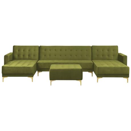 Beliani U-förmiges Sofa mit Ottomane aus Samtstoff Retro ABERDEEN  