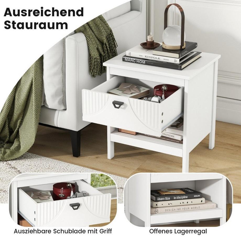 Northio Comodino a 2 livelli con cassetto e tavolino con ripiano aperto, comodino in legno, divano  