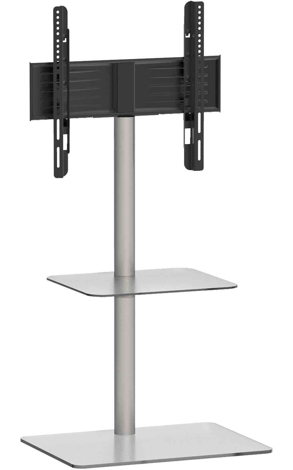 VCM TV Standfuß mit Zwischenboden | Alu Fernseh Ständer | ESG-Sicherheitsglas | Maße ca. H. 100 x B. 60 x T. 45 cm - Alani  