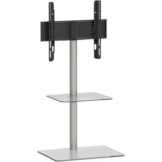 VCM TV Standfuß mit Zwischenboden | Alu Fernseh Ständer | ESG-Sicherheitsglas | Maße ca. H. 100 x B. 60 x T. 45 cm - Alani  