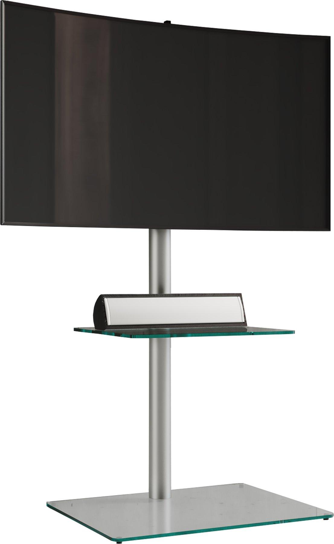 VCM TV Standfuß mit Zwischenboden | Alu Fernseh Ständer | ESG-Sicherheitsglas | Maße ca. H. 100 x B. 60 x T. 45 cm - Alani  