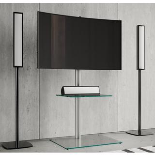 VCM TV Standfuß mit Zwischenboden | Alu Fernseh Ständer | ESG-Sicherheitsglas | Maße ca. H. 100 x B. 60 x T. 45 cm - Alani  