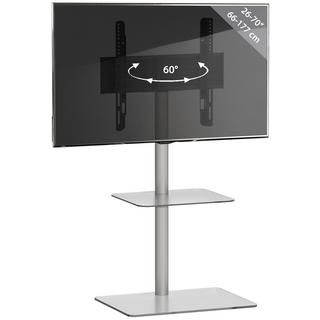VCM TV Standfuß mit Zwischenboden | Alu Fernseh Ständer | ESG-Sicherheitsglas | Maße ca. H. 100 x B. 60 x T. 45 cm - Alani  