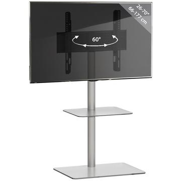 TV Standfuß mit Zwischenboden | Alu Fernseh Ständer | ESG-Sicherheitsglas | Maße ca. H. 100 x B. 60 x T. 45 cm - Alani