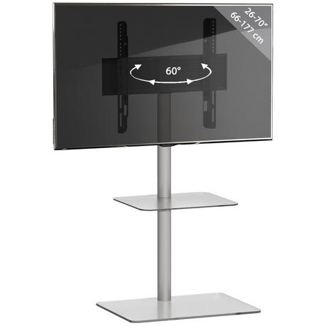 VCM TV Standfuß mit Zwischenboden | Alu Fernseh Ständer | ESG-Sicherheitsglas | Maße ca. H. 100 x B. 60 x T. 45 cm - Alani  