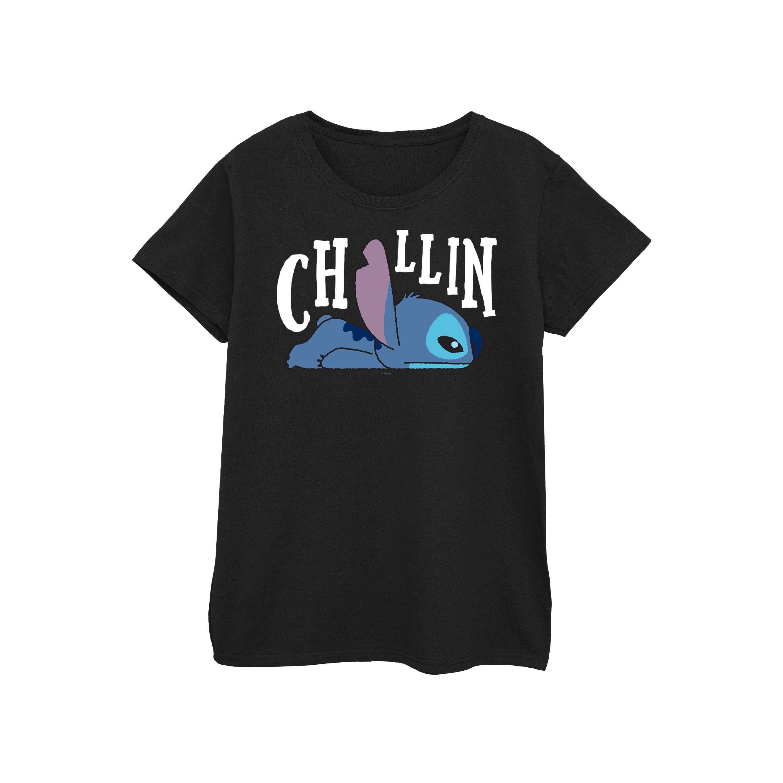 Image of Lilo And Stitch Chillin Tshirt Damen Schwarz XL