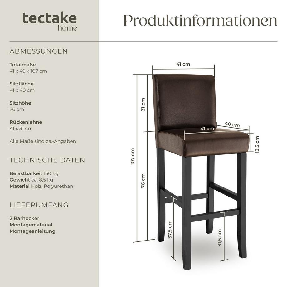Tectake Tabouret de bar  rembourré avec dossier  