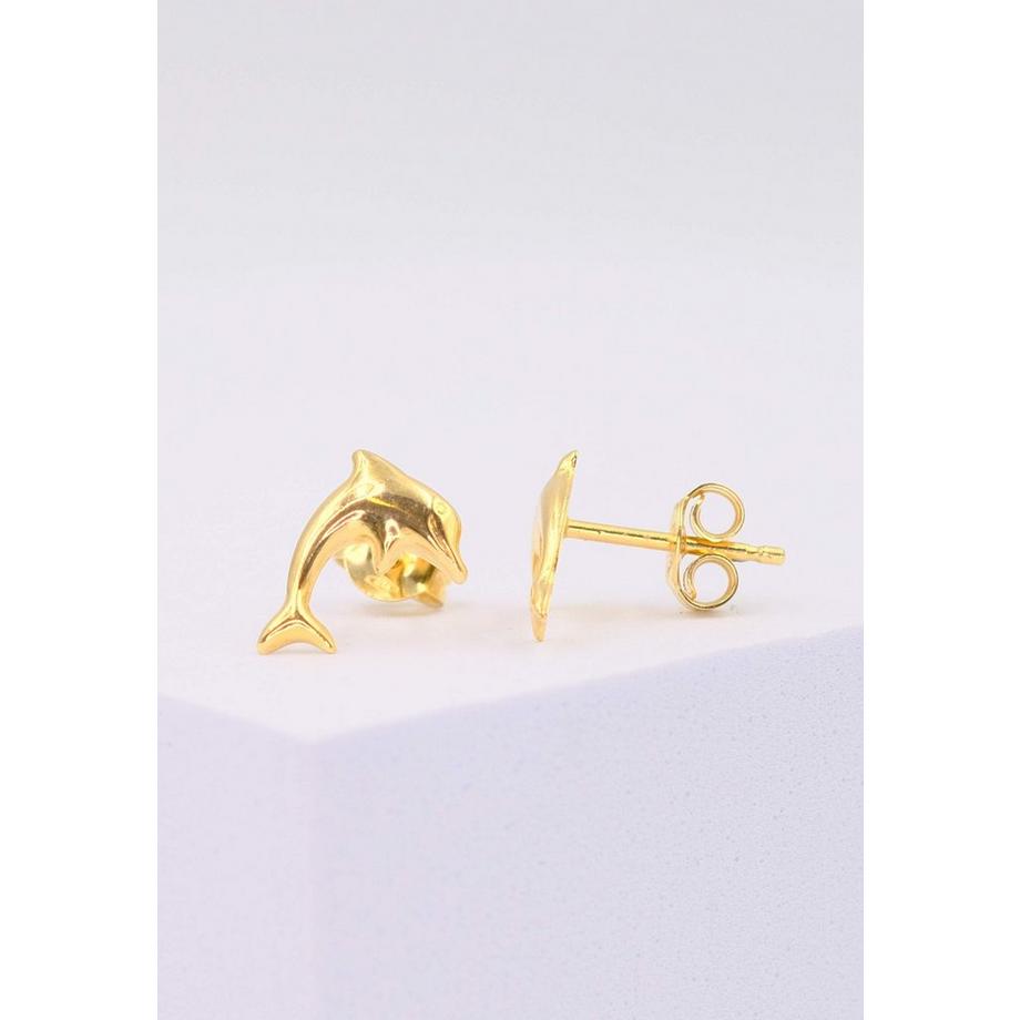MUAU Schmuck  Ohrstecker Delfine Gelbgold 750, 11mm 