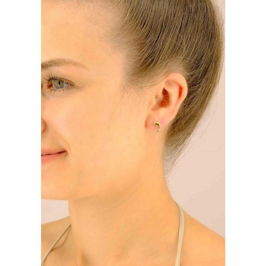 MUAU Schmuck  Ohrstecker Delfine Gelbgold 750, 11mm 