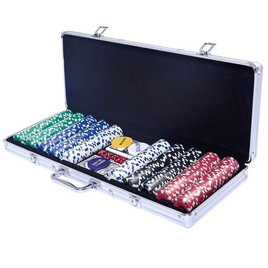 B2X  Pokerset Pokerkoffer 500 Laser-Chips Alukoffer Alu Pokerkoffer + Tuch + 2 Pokerdecks 