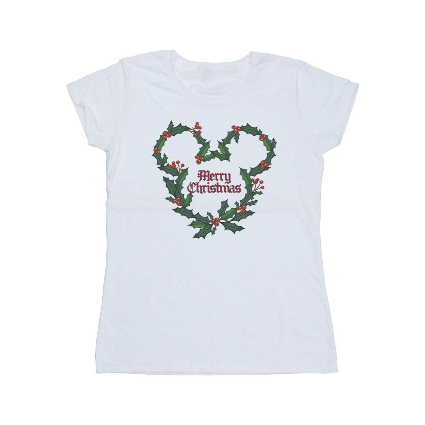 Image of Mickey Mouse Merry Christmas Holly Tshirt Damen Weiss XL