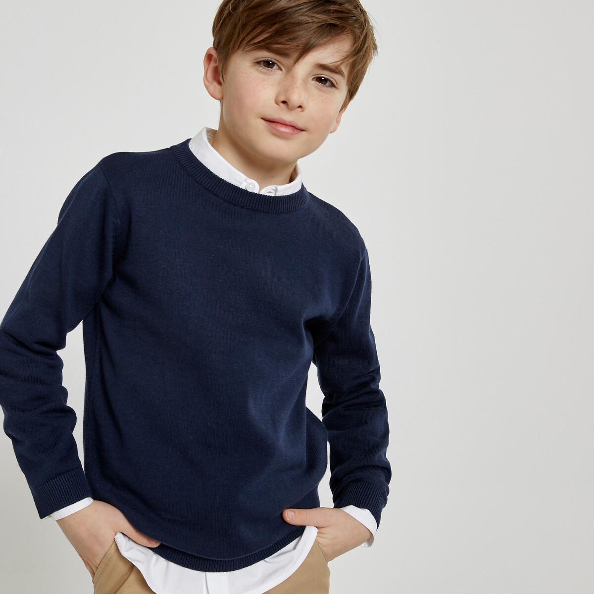 Image of Feinstrickpullover Mit Rundem Ausschnitt Jungen Blau 114