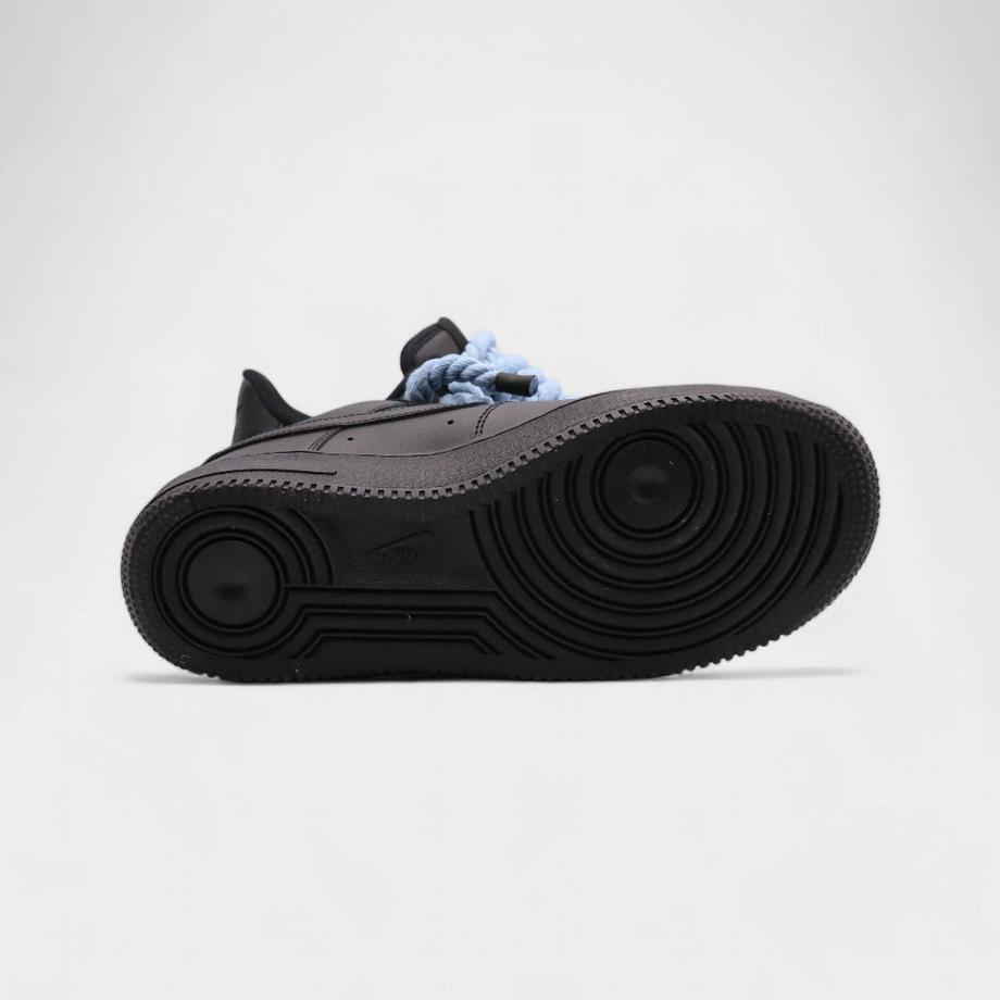 NIKE Air Force 1 Black Rope Lace Light Blue Sneakers  
