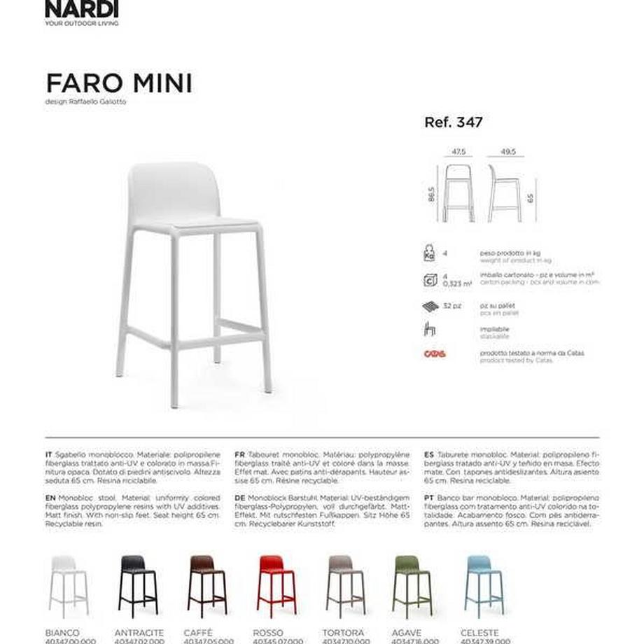 NARDI outdoor Tabouret de bar de jardin Faro Mini bleu clair  