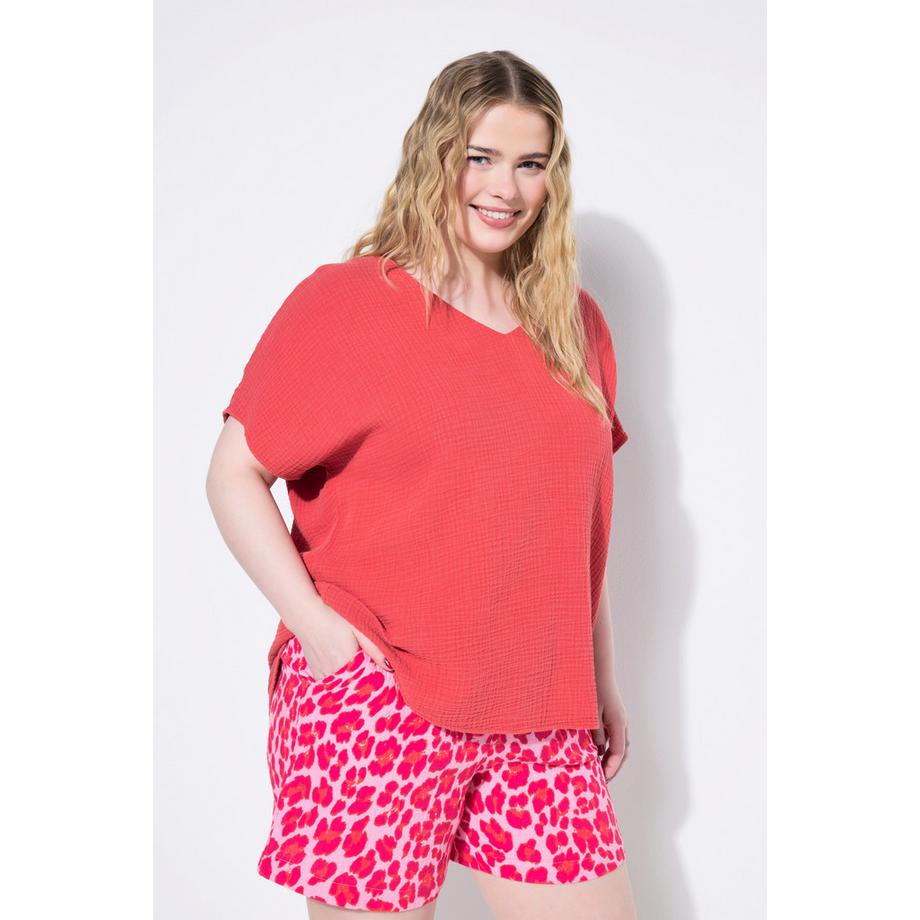 Studio Untold Oversized Musselin V-Ausschnitt Blusenshirt  