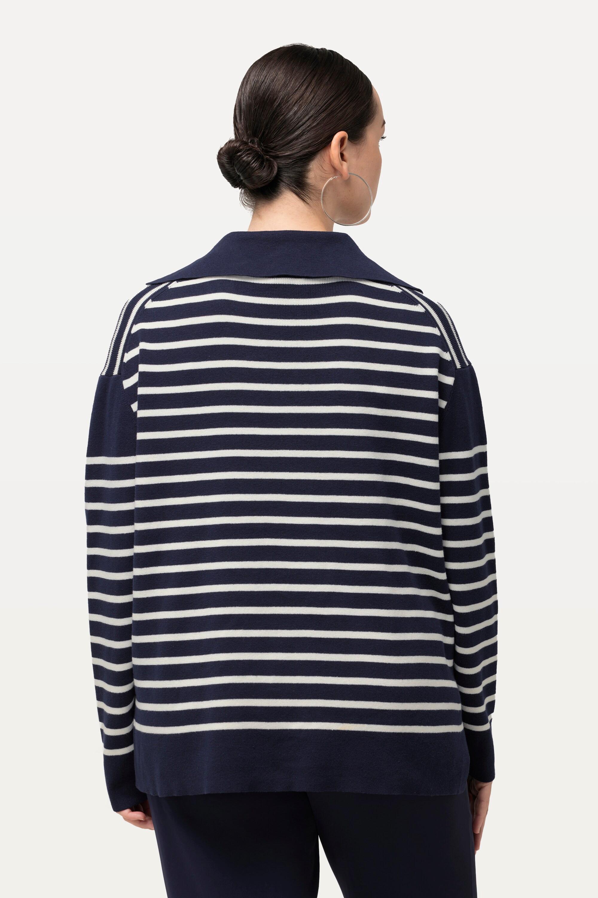 Ulla Popken  Pullover a righe con collo alla marinara, allacciatura e maniche lunghe 